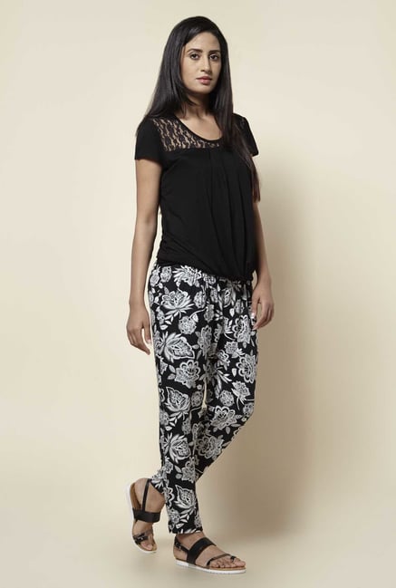 Zudio Black Floral Print Pants Zudio Black Floral Print Pants
