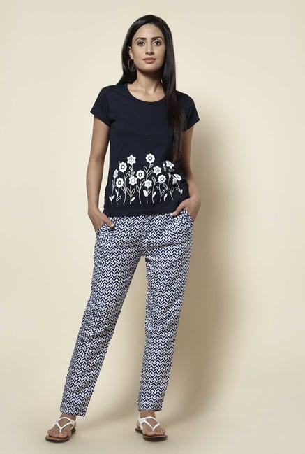 Zudio Navy Printed Pants Zudio Navy Printed Pants