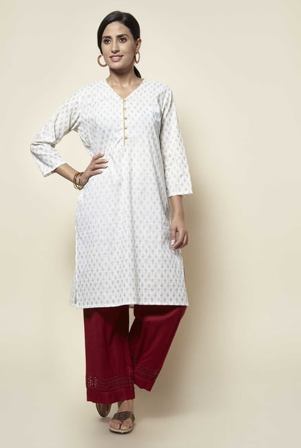 Zudio Off White Printed Kurta Zudio Off White Printed Kurta