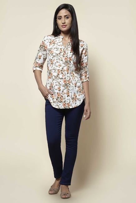 Zudio White Floral Print Blouse Zudio White Floral Print Blouse