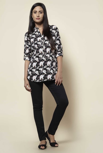 Zudio Black Floral Print Blouse Zudio Black Floral Print Blouse