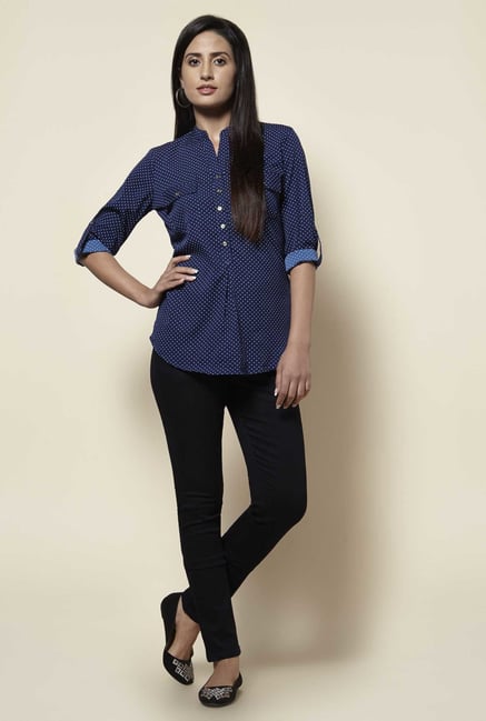 Zudio Blue Polka Dot Blouse Zudio Blue Polka Dot Blouse