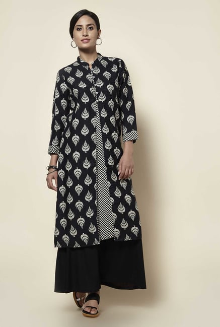 Zudio Black Floral Print Kurta Zudio Black Floral Print Kurta