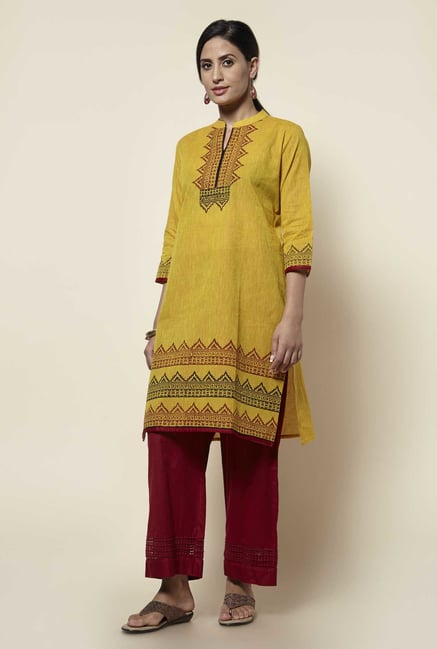 Zudio Mustard Printed Kurta Zudio Mustard Printed Kurta