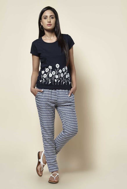 Zudio Navy Floral Print T Shirt Zudio Navy Floral Print T Shirt
