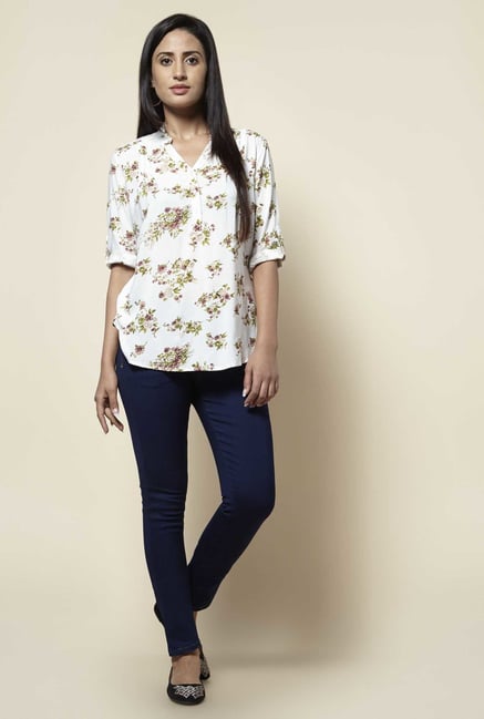 Zudio White Floral Print Blouse Zudio White Floral Print Blouse