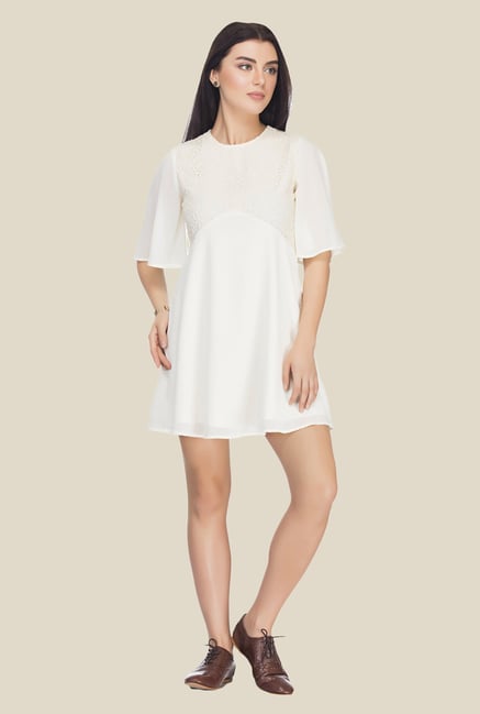 Femella Off White Solid Dress Femella Off White Solid Dress
