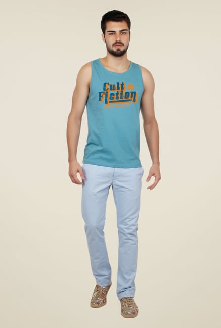 Cult Fiction Light Blue Graphic Print Vest Cult Fiction Light Blue Graphic Print Vest