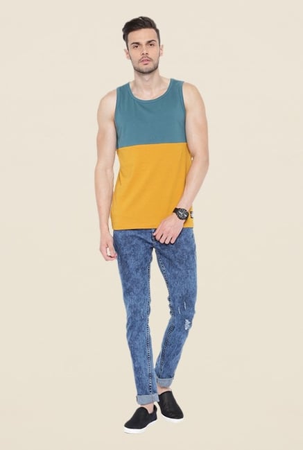 Cult Fiction Mustard & Teal Solid Vest Cult Fiction Mustard & Teal Solid Vest