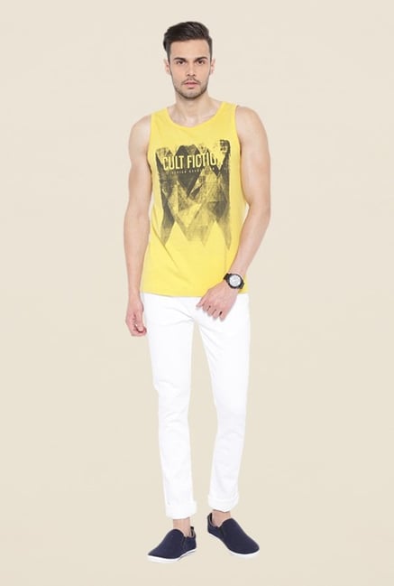 Cult Fiction Yellow Graphic Print Vest Cult Fiction Yellow Graphic Print Vest