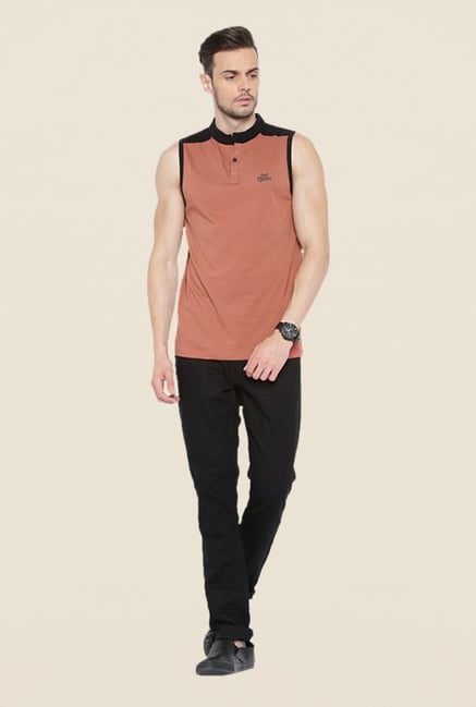 Cult Fiction Peach Solid Vest Cult Fiction Peach Solid Vest