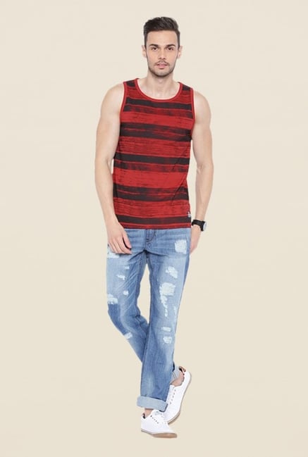 Cult Fiction Red & Black Striped Vest Cult Fiction Red & Black Striped Vest