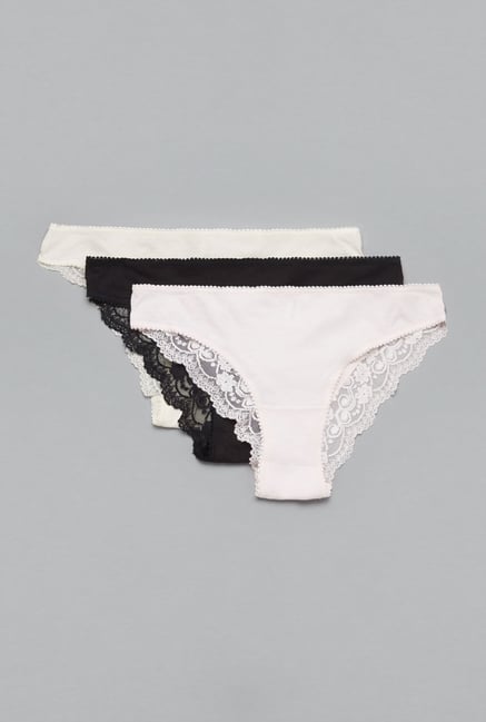 Wunderlove by Westside Pink, Black & Cream Briefs(Pack of 3) Wunderlove by Westside Pink, Black & Cream Briefs(Pack of 3)