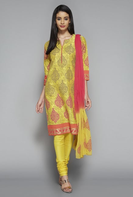 Vark by Westside Mustard Printed Suit Set Vark by Westside Mustard Printed Suit Set