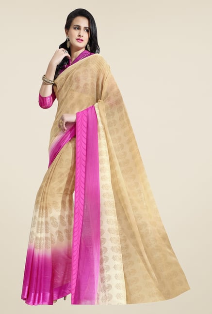 Triveni Beige Printed Faux Georgette Saree Triveni Beige Printed Faux Georgette Saree