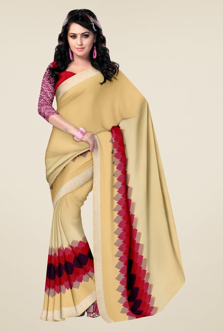 Triveni Beige Printed Faux Georgette Saree Triveni Beige Printed Faux Georgette Saree