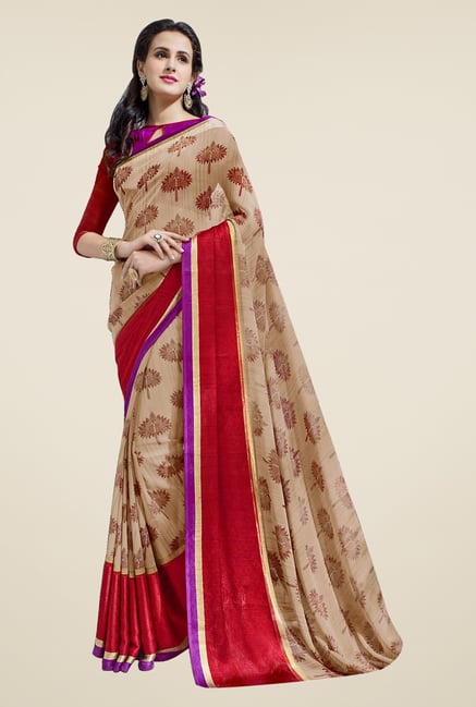 Triveni Beige Printed Faux Georgette Saree Triveni Beige Printed Faux Georgette Saree