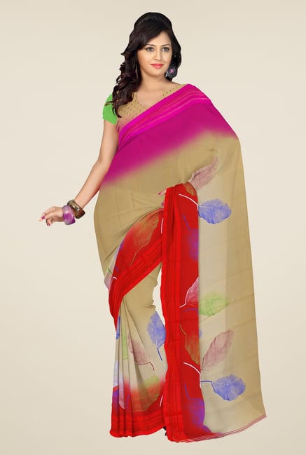 Triveni Beige Printed Faux Georgette Saree Triveni Beige Printed Faux Georgette Saree