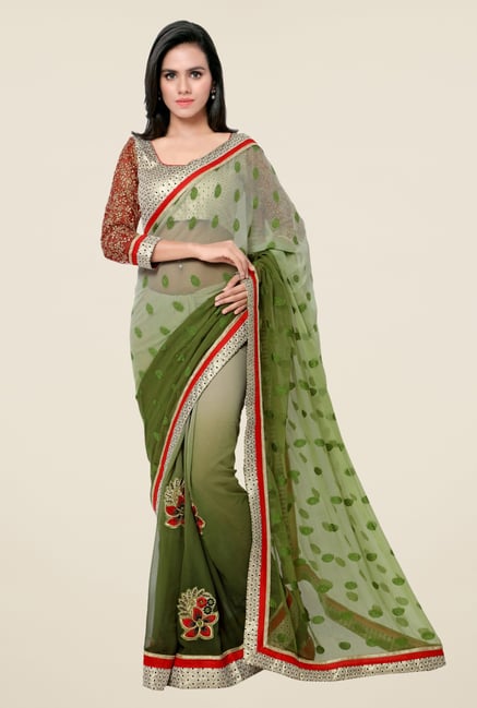 Triveni Green Printed Georgette Jacquard Saree Triveni Green Printed Georgette Jacquard Saree
