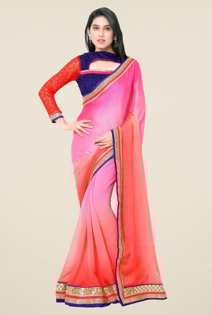 Triveni Pink Solid Georgette Jacquard Saree Triveni Pink Solid Georgette Jacquard Saree