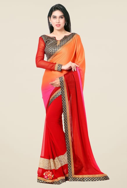 Triveni Red Solid Georgette Jacquard Saree Triveni Red Solid Georgette Jacquard Saree