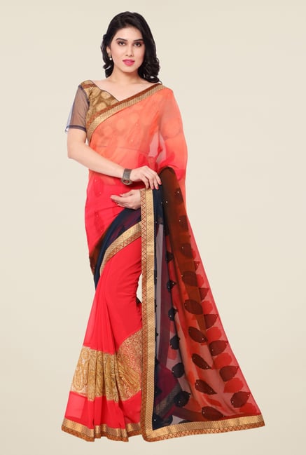 Triveni Coral Printed Georgette Chiffon Saree Triveni Coral Printed Georgette Chiffon Saree