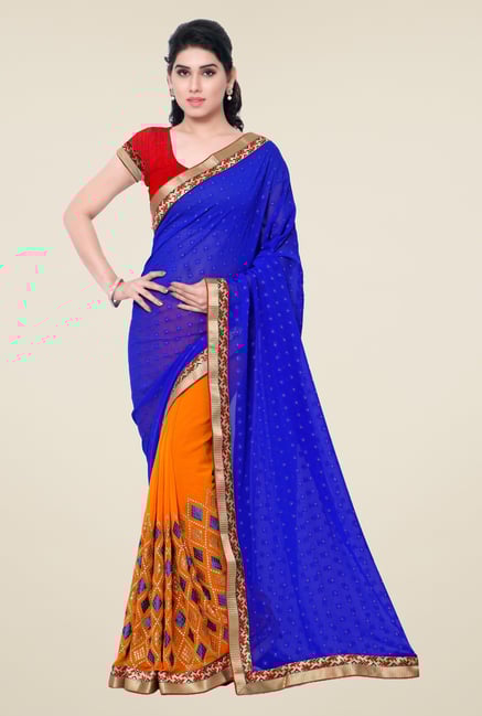 Triveni Orange Printed Georgette Jacquard Saree Triveni Orange Printed Georgette Jacquard Saree
