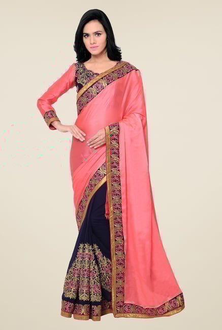 Triveni Navy & Pink Embroidered Faux Georgette Saree Triveni Navy & Pink Embroidered Faux Georgette Saree
