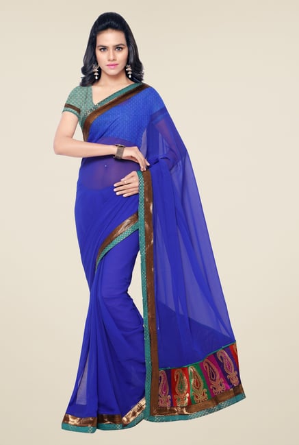 Triveni Blue Solid Faux Georgette Saree Triveni Blue Solid Faux Georgette Saree