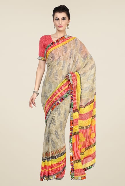 Triveni Beige Printed Faux Georgette Saree Triveni Beige Printed Faux Georgette Saree
