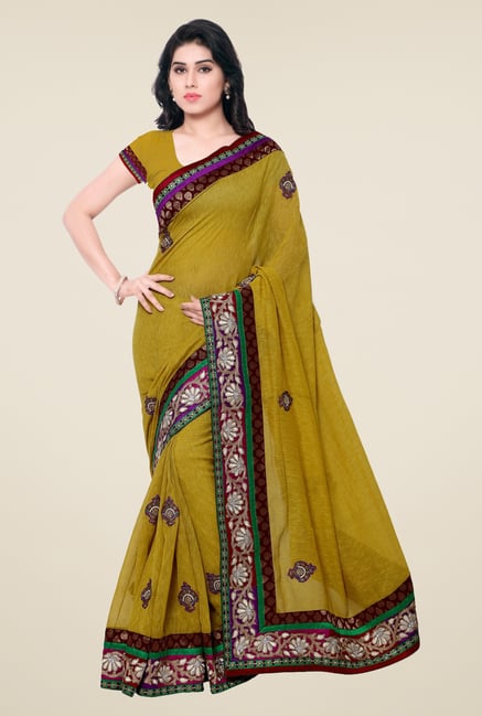 Triveni Olive Solid Jute Silk Saree Triveni Olive Solid Jute Silk Saree