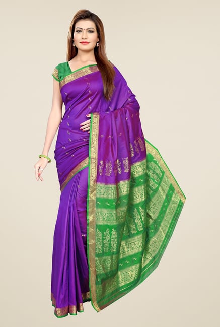Triveni Purple & Green Printed Art Silk Saree Triveni Purple & Green Printed Art Silk Saree
