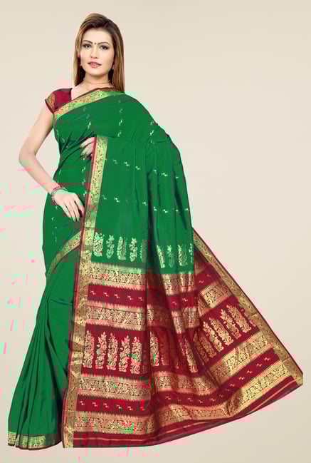 Triveni Green & Maroon Printed Art Silk Saree Triveni Green & Maroon Printed Art Silk Saree