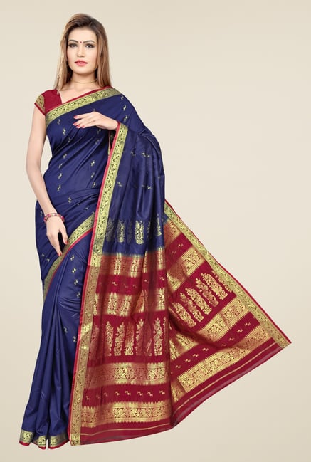 Triveni Navy & Maroon Printed Art Silk Saree Triveni Navy & Maroon Printed Art Silk Saree