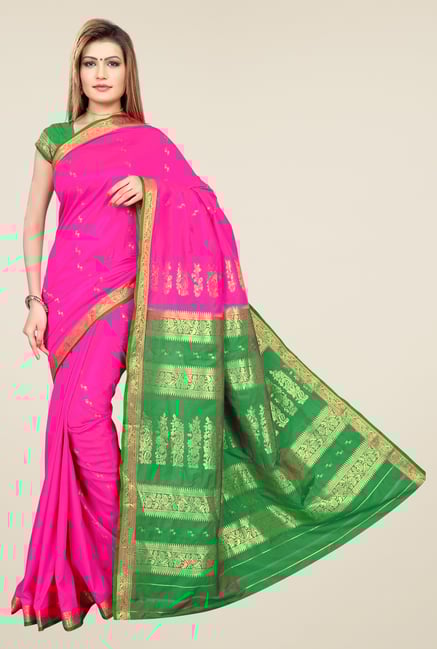 Triveni Pink & Green Printed Art Silk Saree Triveni Pink & Green Printed Art Silk Saree