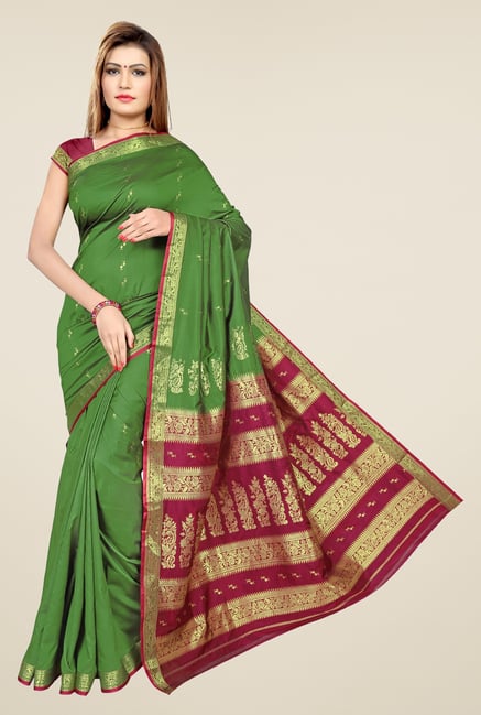 Triveni Green & Maroon Printed Art Silk Saree Triveni Green & Maroon Printed Art Silk Saree