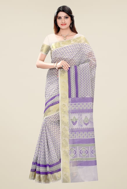 Triveni Purple Printed Blended Cotton Saree Triveni Purple Printed Blended Cotton Saree