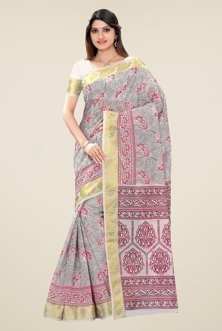Triveni Grey Printed Blended Cotton Saree Triveni Grey Printed Blended Cotton Saree