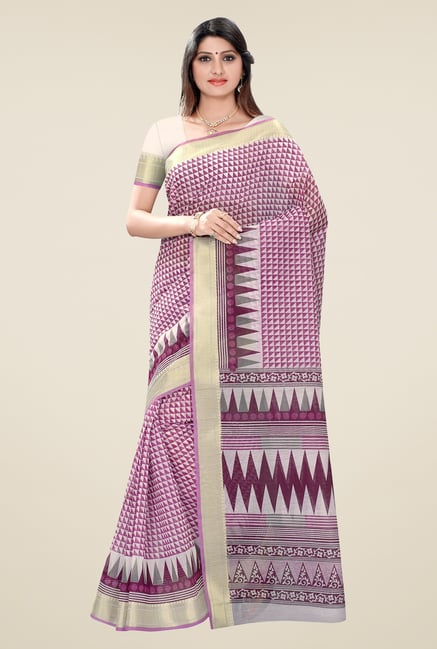 Triveni Purple Printed Blended Cotton Saree Triveni Purple Printed Blended Cotton Saree