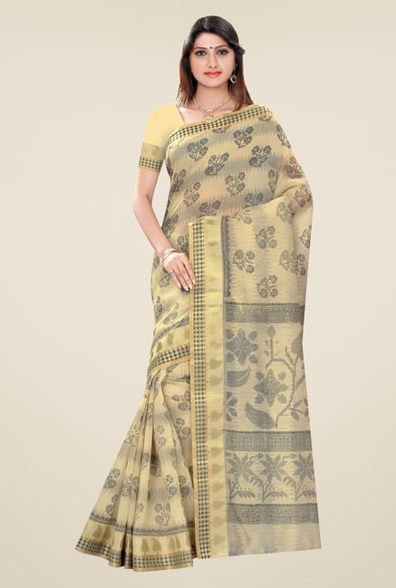 Triveni Beige Printed Blended Cotton Saree Triveni Beige Printed Blended Cotton Saree