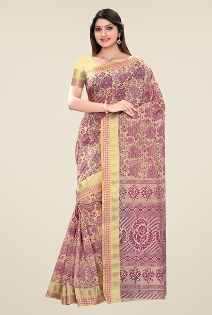 Triveni Burgundy Printed Blended Cotton Saree Triveni Burgundy Printed Blended Cotton Saree