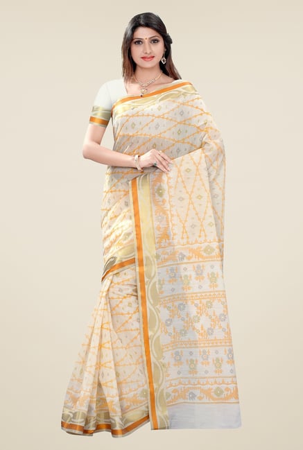 Triveni Cream Printed Blended Cotton Saree Triveni Cream Printed Blended Cotton Saree