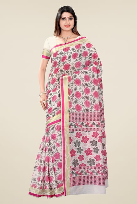 Triveni Pink Floral Blended Cotton Saree Triveni Pink Floral Blended Cotton Saree