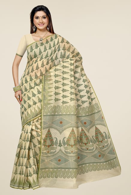 Triveni Green Printed Blended Cotton Saree Triveni Green Printed Blended Cotton Saree