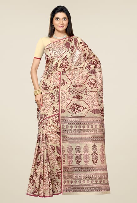 Triveni Beige Printed Blended Cotton Saree Triveni Beige Printed Blended Cotton Saree