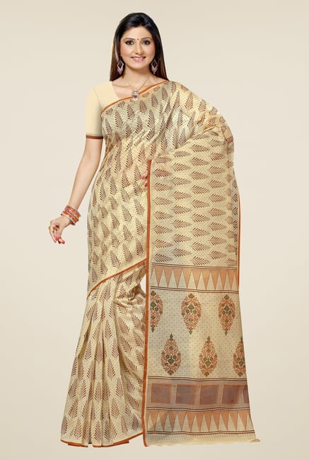 Triveni Beige Printed Blended Cotton Saree Triveni Beige Printed Blended Cotton Saree