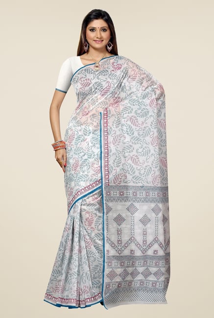 Triveni Off White Paisley Blended Cotton Saree Triveni Off White Paisley Blended Cotton Saree