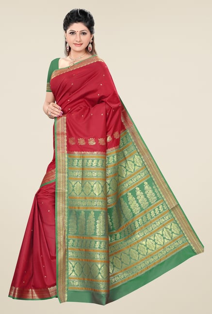 Triveni Red Printed Art Silk Saree Triveni Red Printed Art Silk Saree