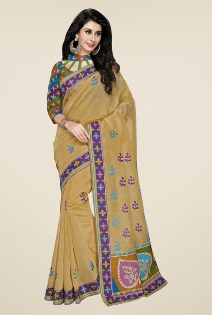 Triveni Beige Embroidered Blended Cotton Saree Triveni Beige Embroidered Blended Cotton Saree