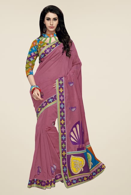 Triveni Purple Embroidered Blended Cotton Saree Triveni Purple Embroidered Blended Cotton Saree